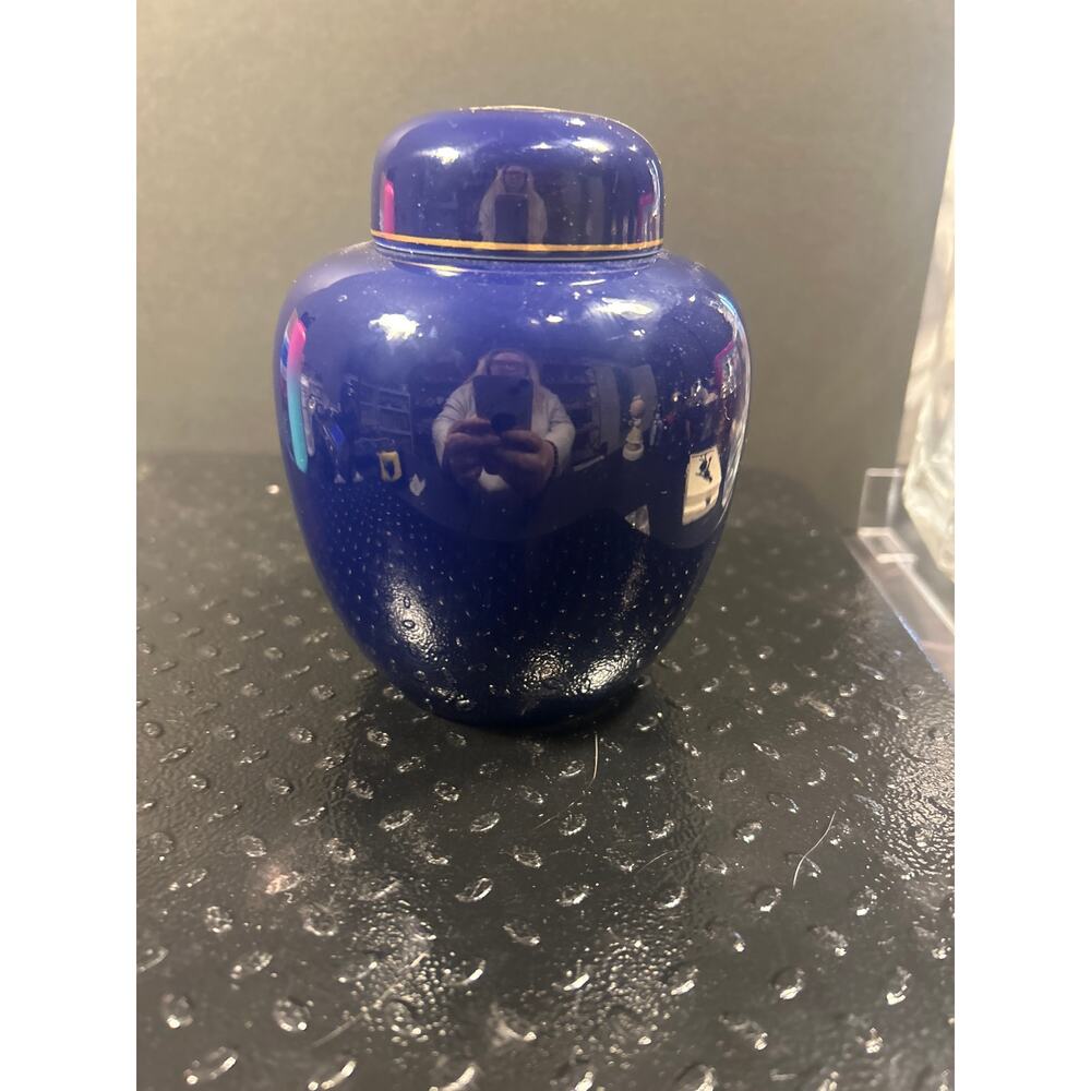 Cobalt Blue Ginger Jar with Gold pheasant and floral - Picture 3 of 4